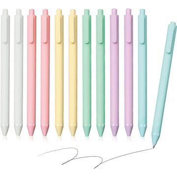 12 Pcs Ballpoint Pens, Writing Pens, Pastel Retractable Pretty Journaling Pens, Black Ink Medium Point 1.0 mm Gift Pens