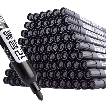 A set of 10 large-tip black ink marker pens for non-erasable marking and notation