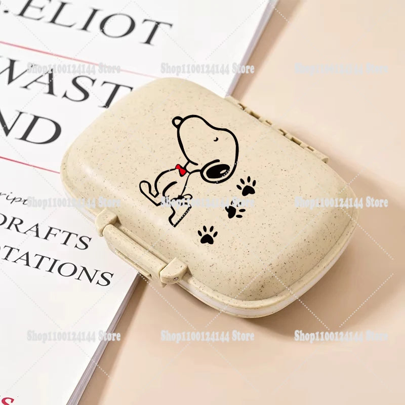 Snoopys Mini Portable Pills Organizer Case 8 Grids PillBox Tablet Storage Container Travel Weekly Medicine Pill's Box Pill Case
