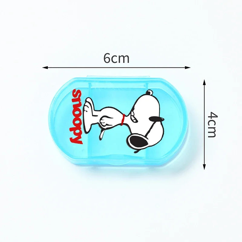Portable Snoopys Mini Pill Box Kawaii Travel Anime Three-compartment Transparent Plastic Medicines Storage Case Container Gifts