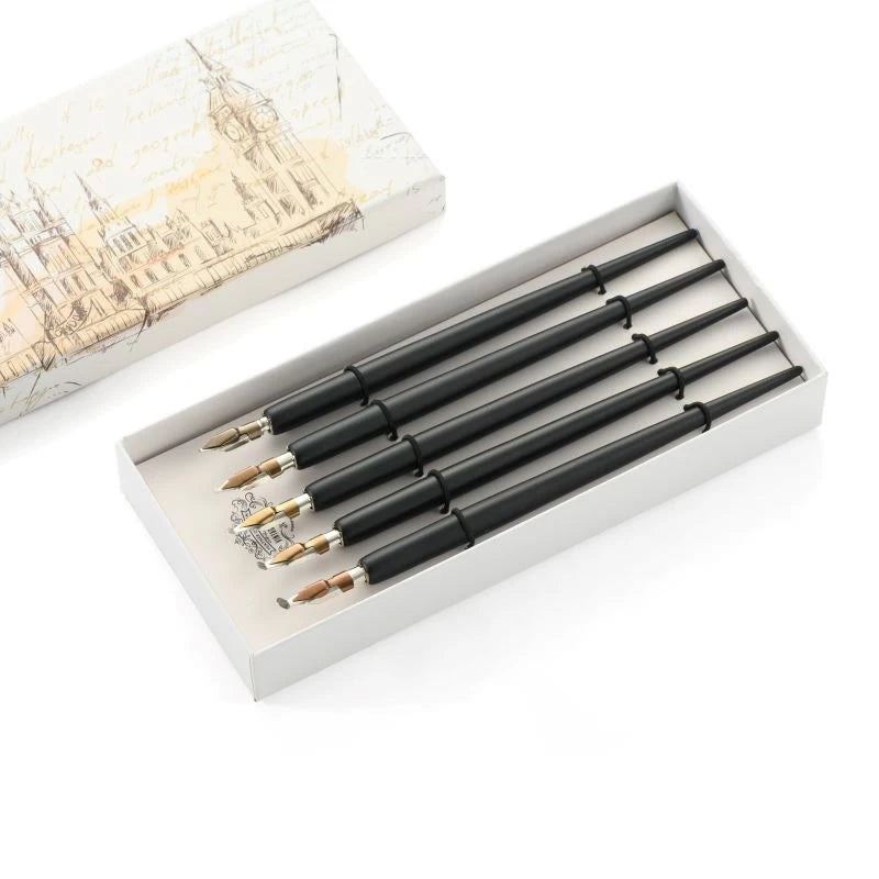 5Pcs Literary Retro Wooden Dip Pen 5 Nibs Set Antique Dip Calligraphy Writing Pen Office Stationery Writing Tools