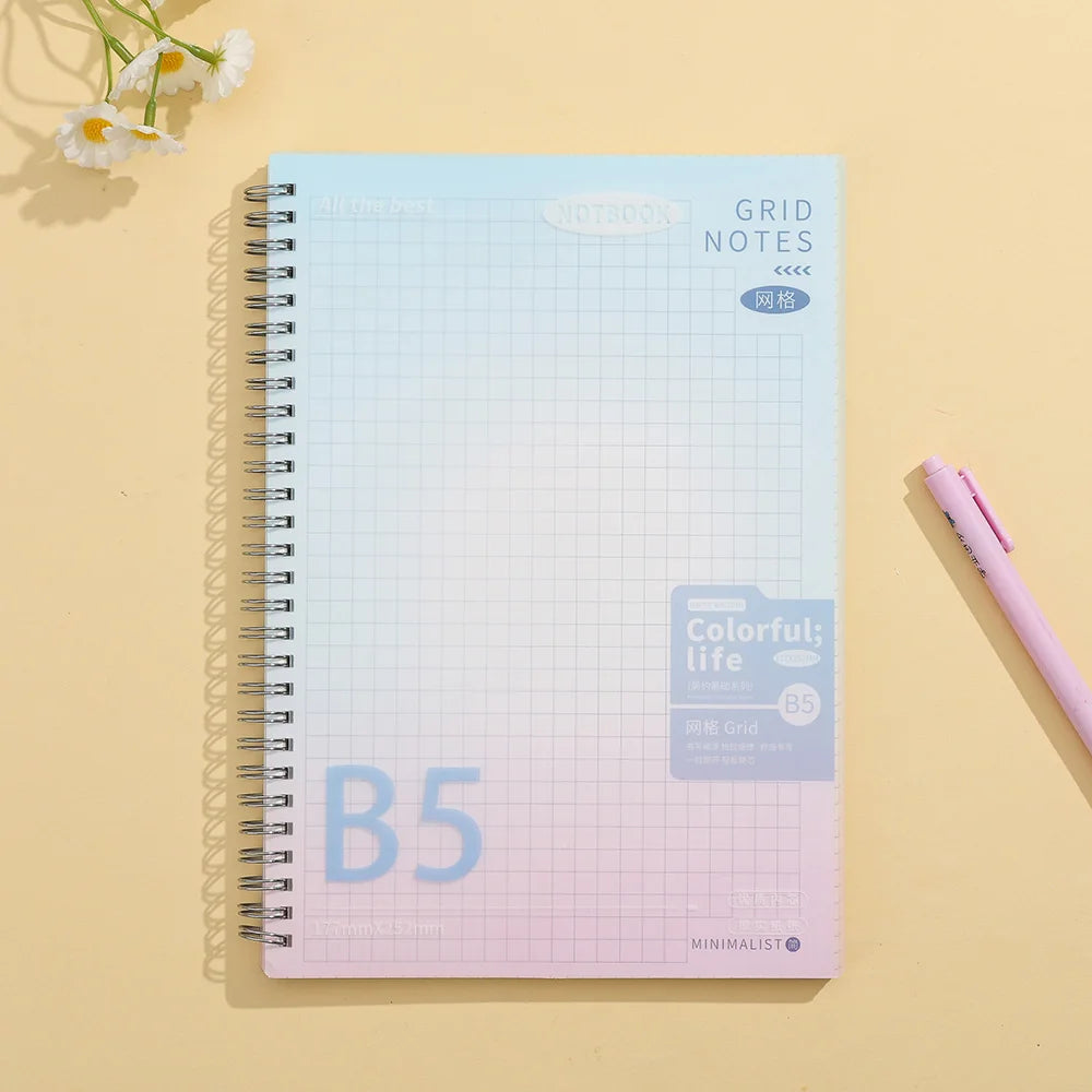 Gradient Spiral Notebook A5 B5 Pastel PP Cover Grid/Lined/Blank Pages 70GSM Paper Aesthetic Stationery for School Office Journal