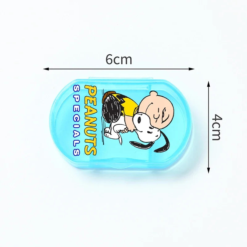 Portable Snoopys Mini Pill Box Kawaii Travel Anime Three-compartment Transparent Plastic Medicines Storage Case Container Gifts