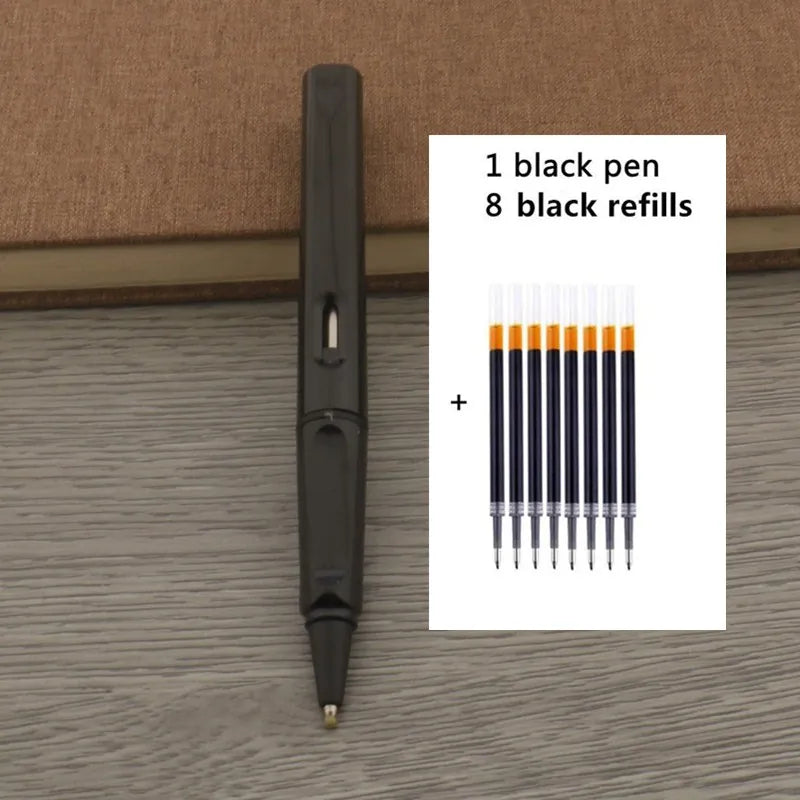 1Pc Ballpoint Pen + 8 Refills Black Blue Red Ink Gel Pen Bullet Tip 0.5mm Rollerball Pen School Office Supplies Stationery Pen