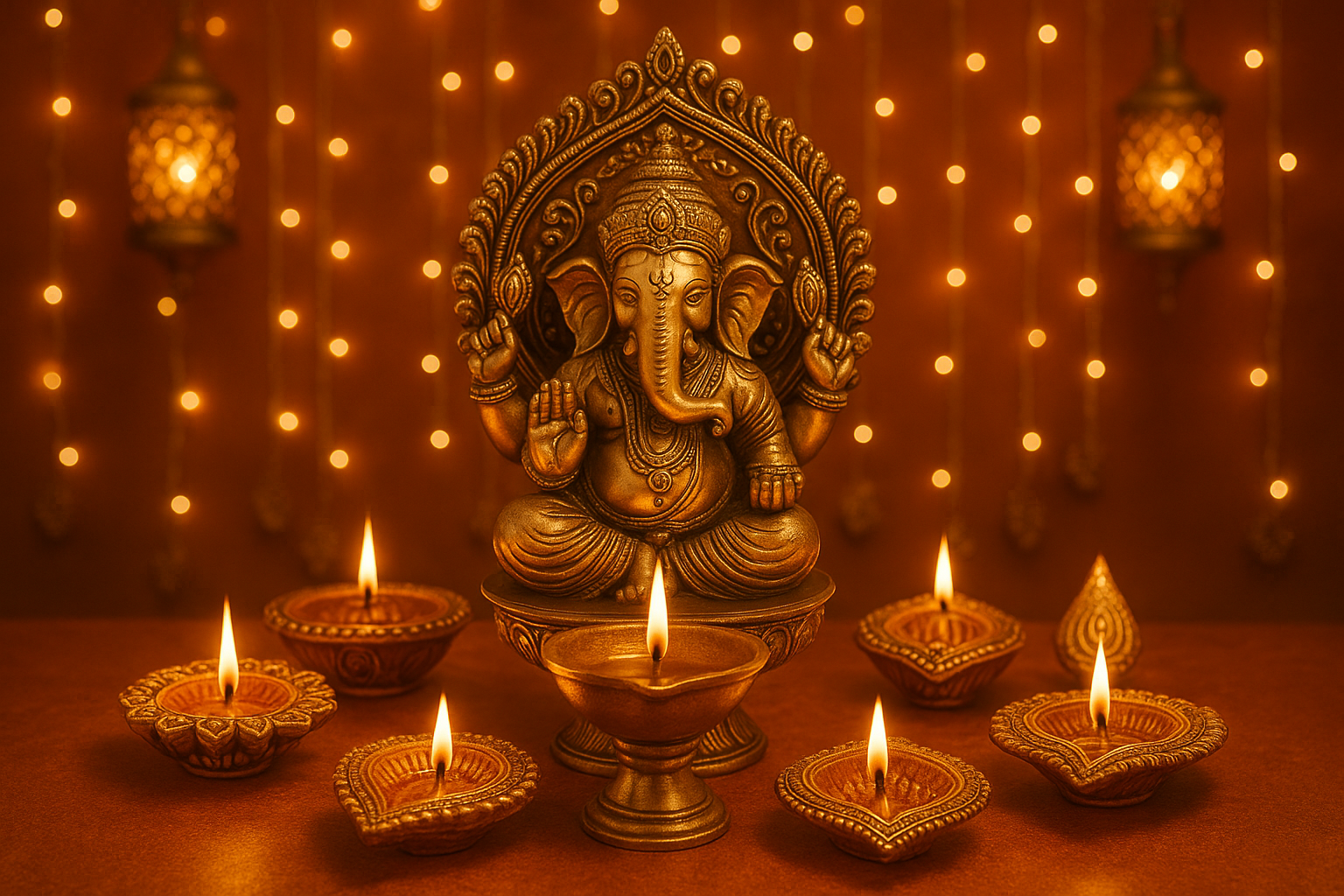 Make a kmage of Ganesh diya holder and fancy diyas and wall decoration lights 